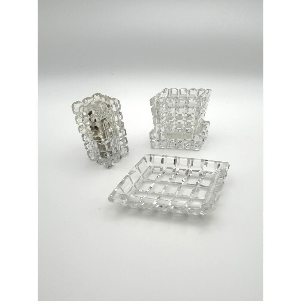 Strikalite Table Lighter Set Art Deco Cubist Ashtray & Cigarette Holder 3 piece